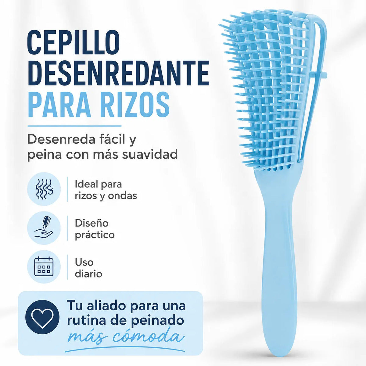 Cepillo  Cabello Rizado Desenreda Fácil Cerdas Azul