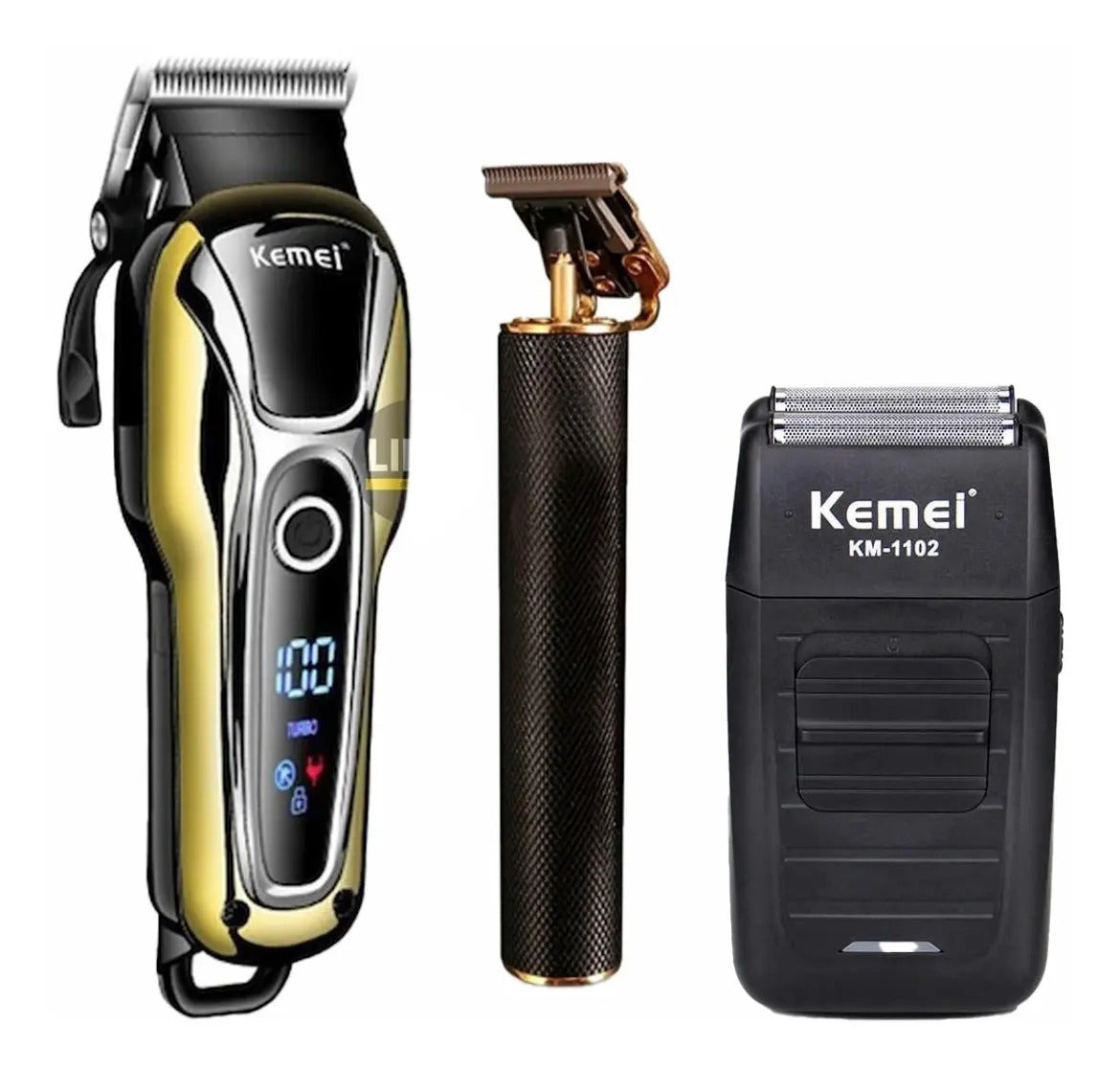 Kit Barbería Profesional 3 en 1 Máquina Cortar Pelo + Trimmer + Shaver - kemei 1990 + 1102 + 1971