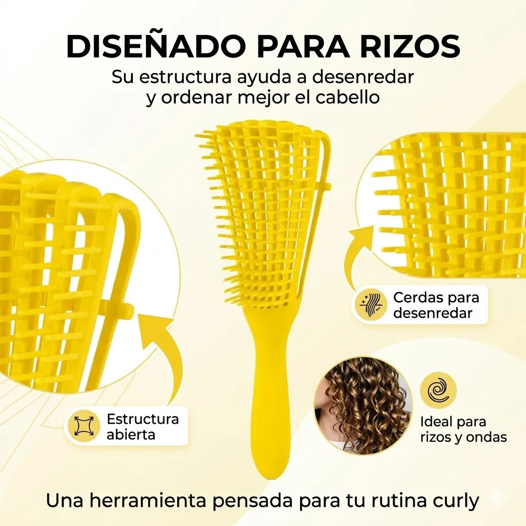Cepillo Cabello Rizado Desenreda Fácil Rizos Amarillo