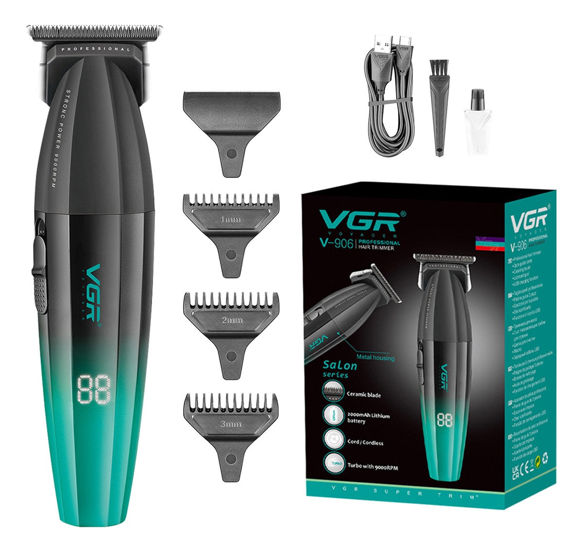 Máquina VGR V-906 Patillera Profesional Inalámbrica 9000 RPM Trimmer