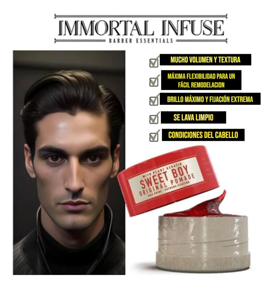 Cera Immortal NYC Sweet Boy Original Pomade - Alta Fijación y Brillo 150ml