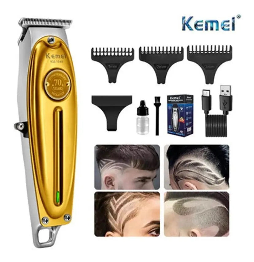 Trimmer Profesional Kemei KM-1949 Edición 70 Años: Patillera Metálica de Precisión
