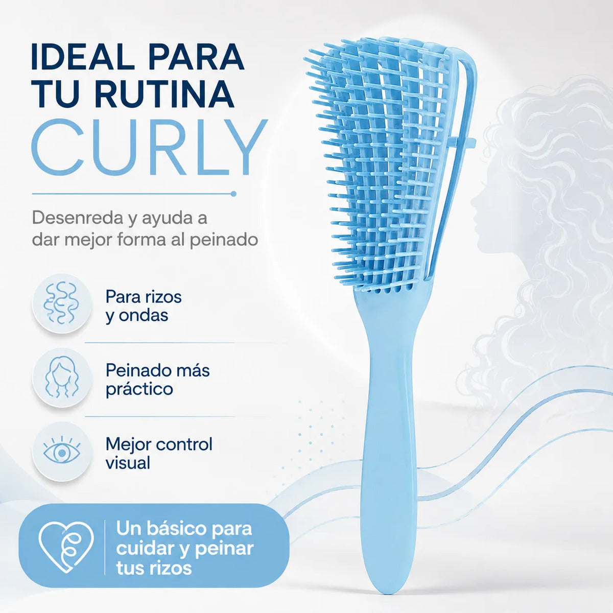 Cepillo  Cabello Rizado Desenreda Fácil Cerdas Azul
