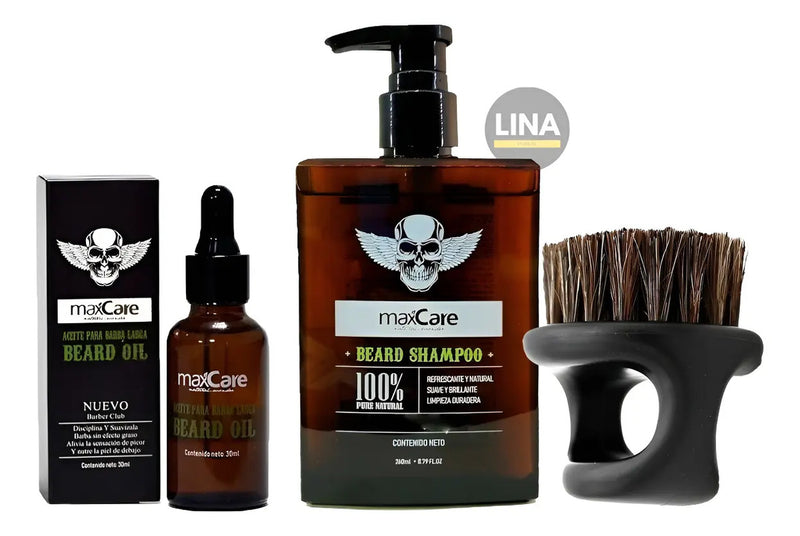 Kit de Cuidado para Barba Profesional - Aceite, Bálsamo y Cepillo de Madera