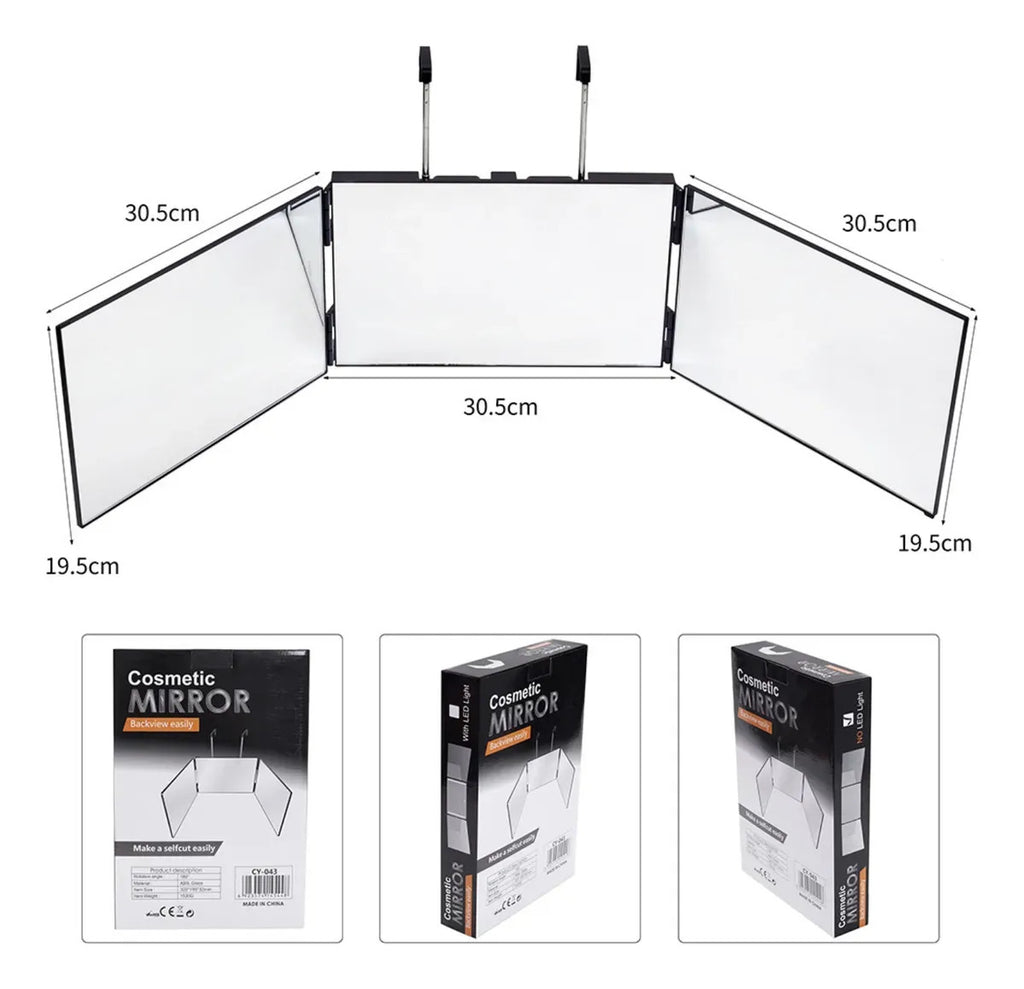 Espejo Triple Con Luz Led Para Auto Corte Barberia 3 Angulos