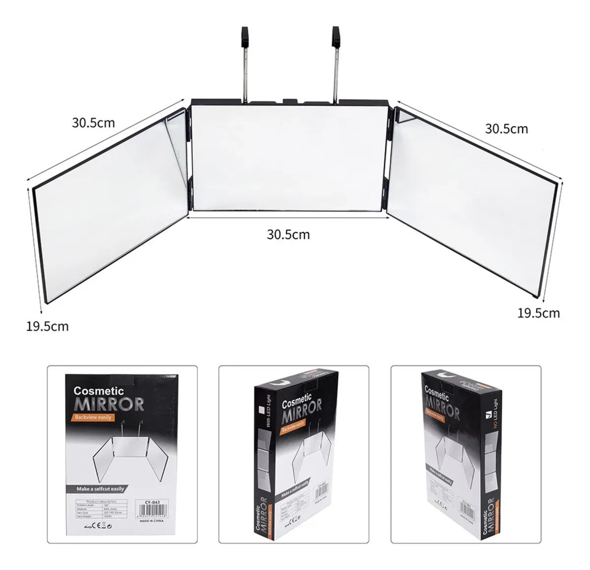 Espejo Triple Con Luz Led Para Auto Corte Barberia 3 Angulos