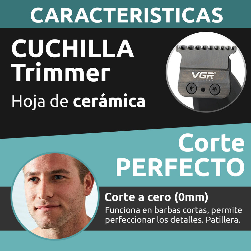Máquina VGR V-906 Patillera Profesional Inalámbrica 9000 RPM Trimmer