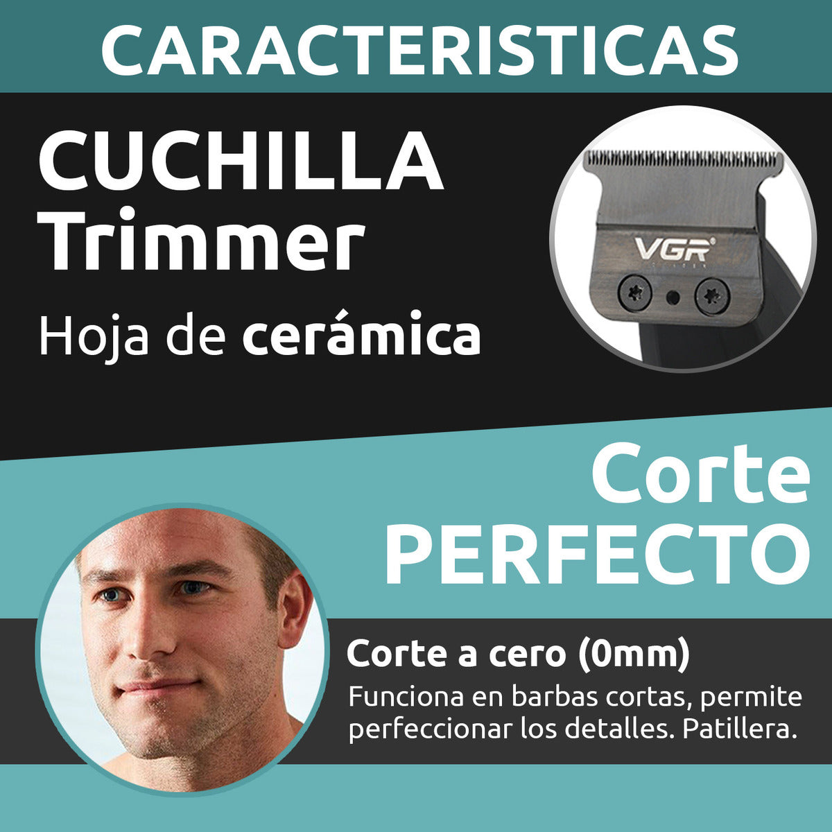 Máquina VGR V-906 Patillera Profesional Inalámbrica 9000 RPM Trimmer