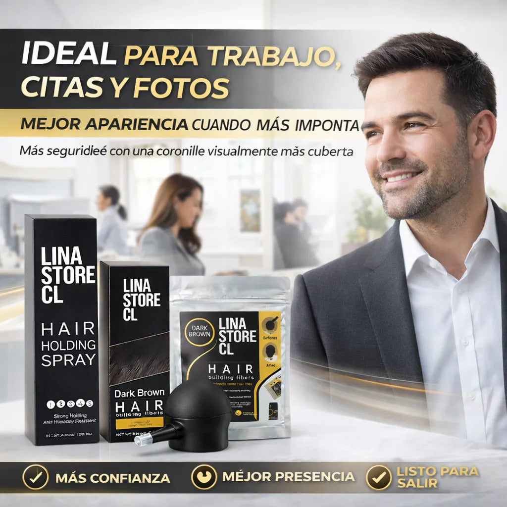 Kit Polvo Castaño Fibra Capilar + Bomba+fijador+ Sobre Carga