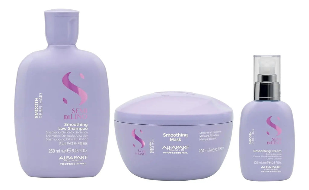 Pack Alfaparf Semi Di Lino Smooth Profesional - Shampoo, Acondicionador y Crema Disciplinante
