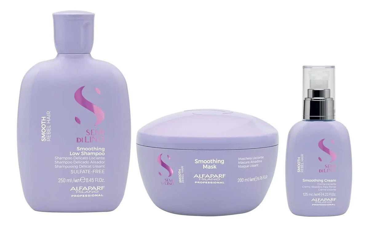 Pack Alfaparf Semi Di Lino Smooth Profesional - Shampoo, Acondicionador y Crema Disciplinante
