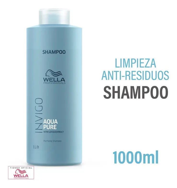 Shampoo Antiresiduos Wella Invigo Aqua Pure 1000ml - Limpieza Profunda Profesional