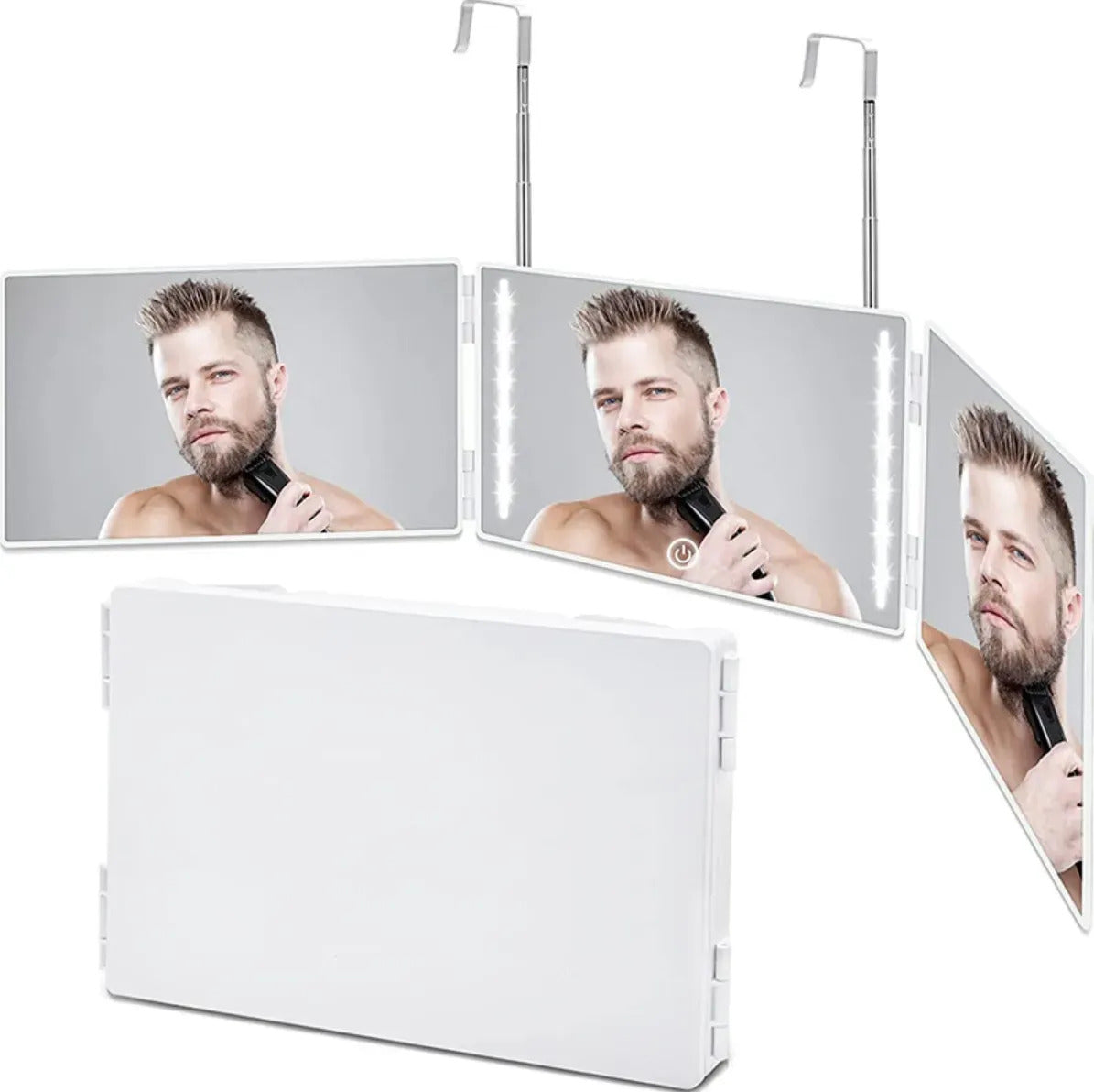 Espejo Triple Con Luz Led Para Auto Corte Barberia 3 Angulos