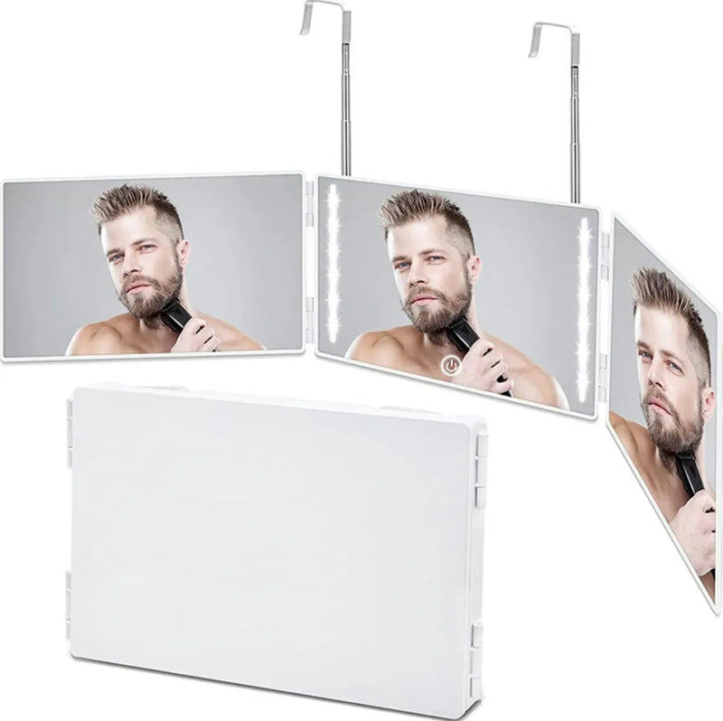 Espejo Triple Con Luz Led Para Auto Corte Barberia 3 Angulos