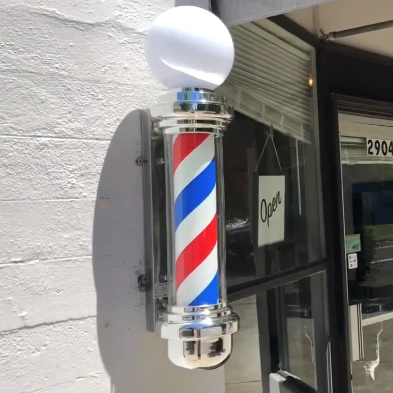 Poste de Barbería Profesional 88cm - Luz LED Giratoria Tricolor Clásica