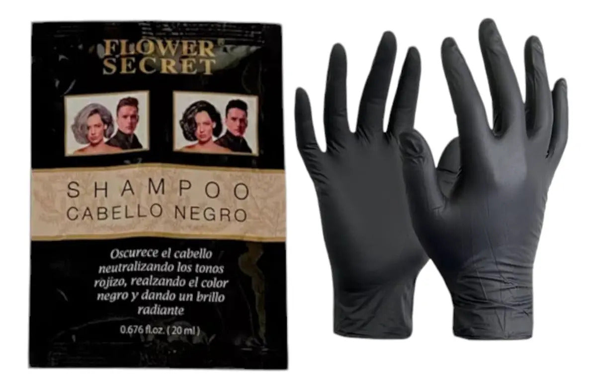 Pack 12 Shampoos Cubre Canas Flower Secret Negro + Guantes de Regalo