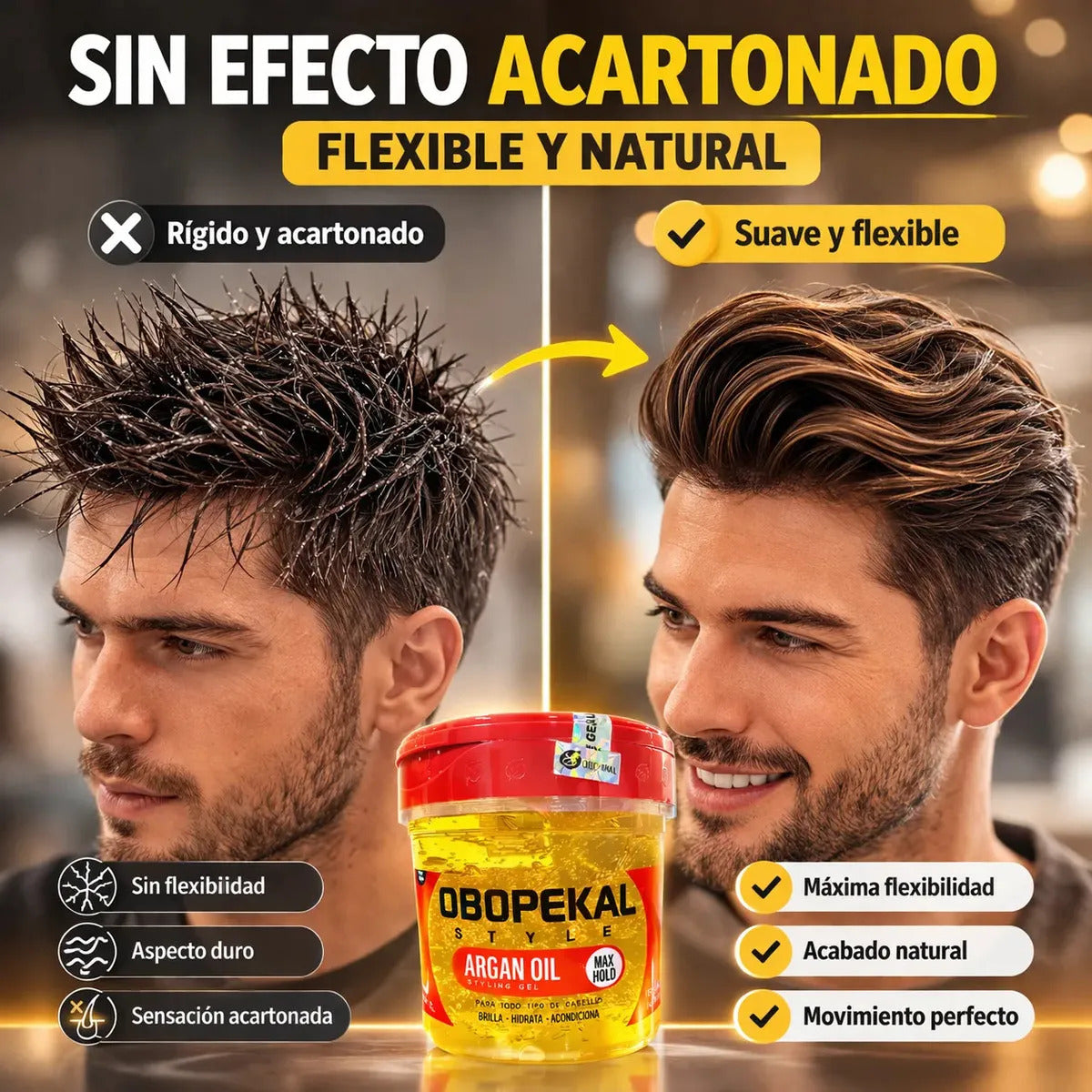 Gel Fijador De Cabello Efecto Brillo Con Aceite Argán Obopeckal