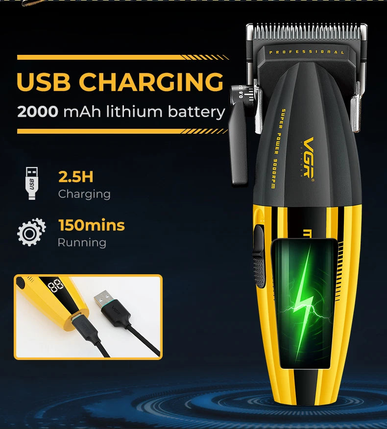 Máquina Cortar Pelo VGR V-285 Profesional 9000RPM Muscular Amarilla