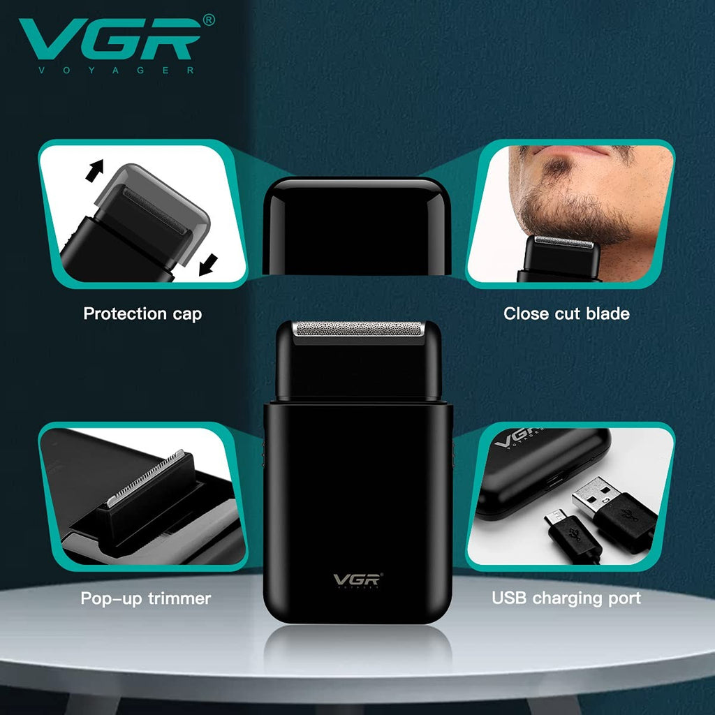 Máquina Rasuradora Inalámbrica VGR V-390 Negra Profesional Recargable