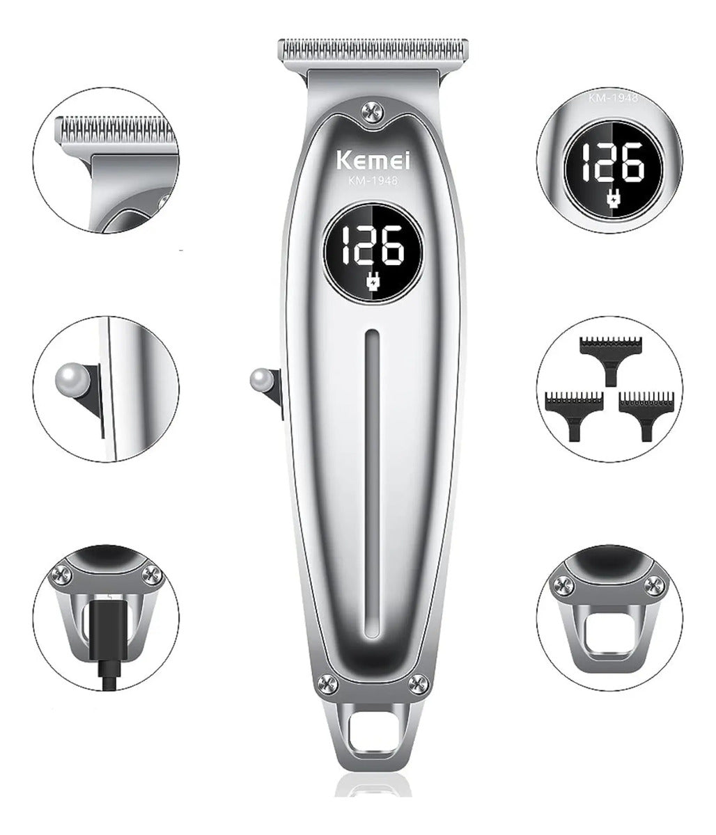 Trimmer Profesional Kemei KM-1948: Patillera Digital Inalámbrica de Precisión