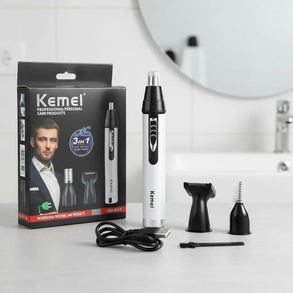 Trimmer Recargable Kemei 3 en 1 KM-6651: Cortadora de Nariz, Cejas y Patillas