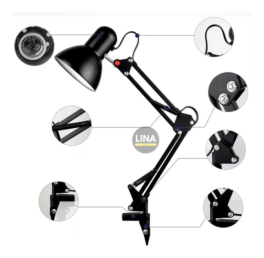 Lámpara de Escritorio Profesional con Brazo Flexible y Altura Extra de 84cm