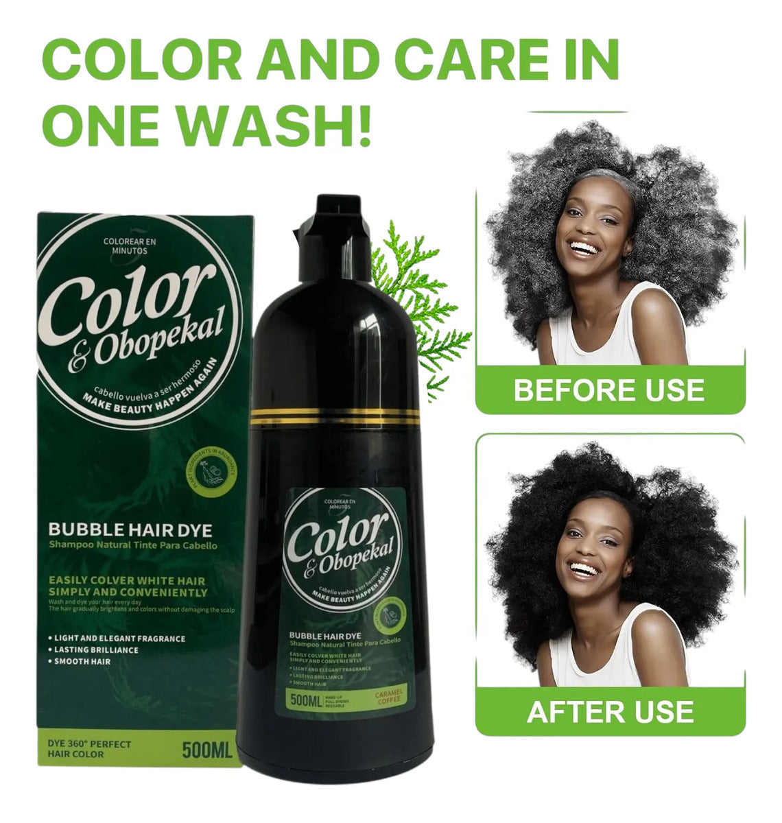 Shampoo Cubre Canas Obopekal 500ml - Tinte Natural Caramelo Profesional