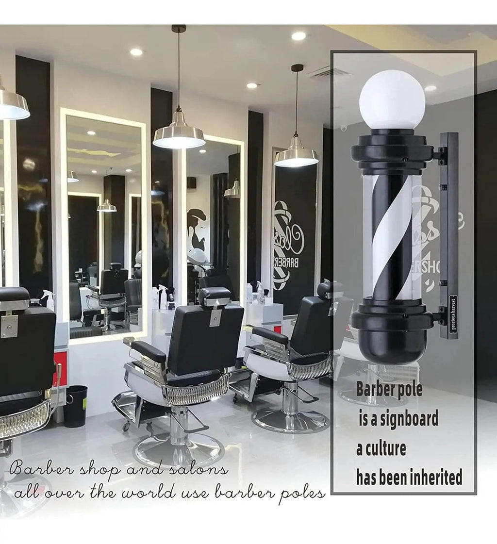 Poste de Barbería Profesional 88cm - Luz LED Giratoria Tricolor Clásica