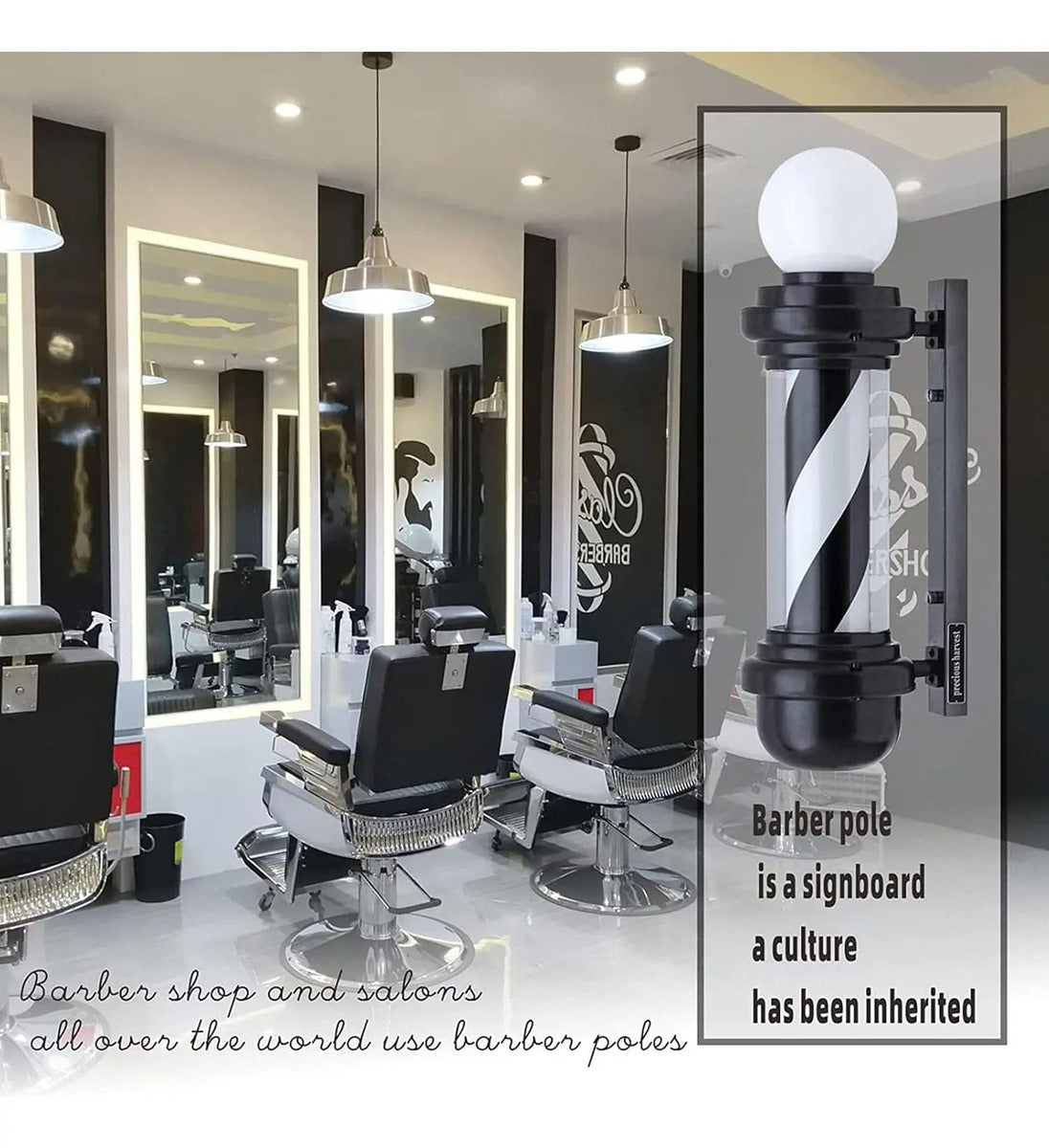 Poste de Barbería Profesional 88cm - Luz LED Giratoria Tricolor Clásica