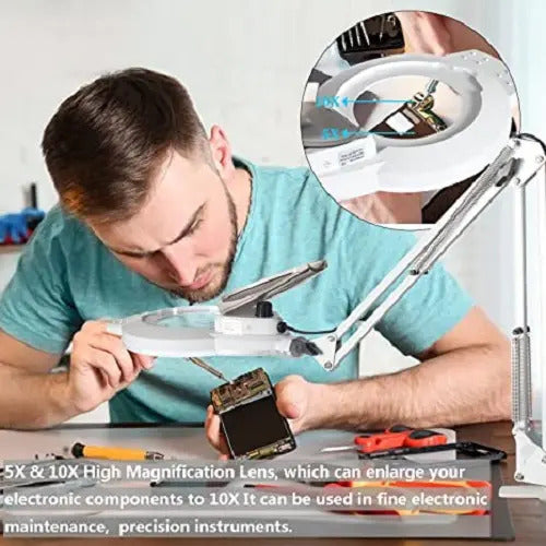 Lámpara de Mesa Profesional con Lupa y Luz LED Regulable - Brazo Articulado 104cm