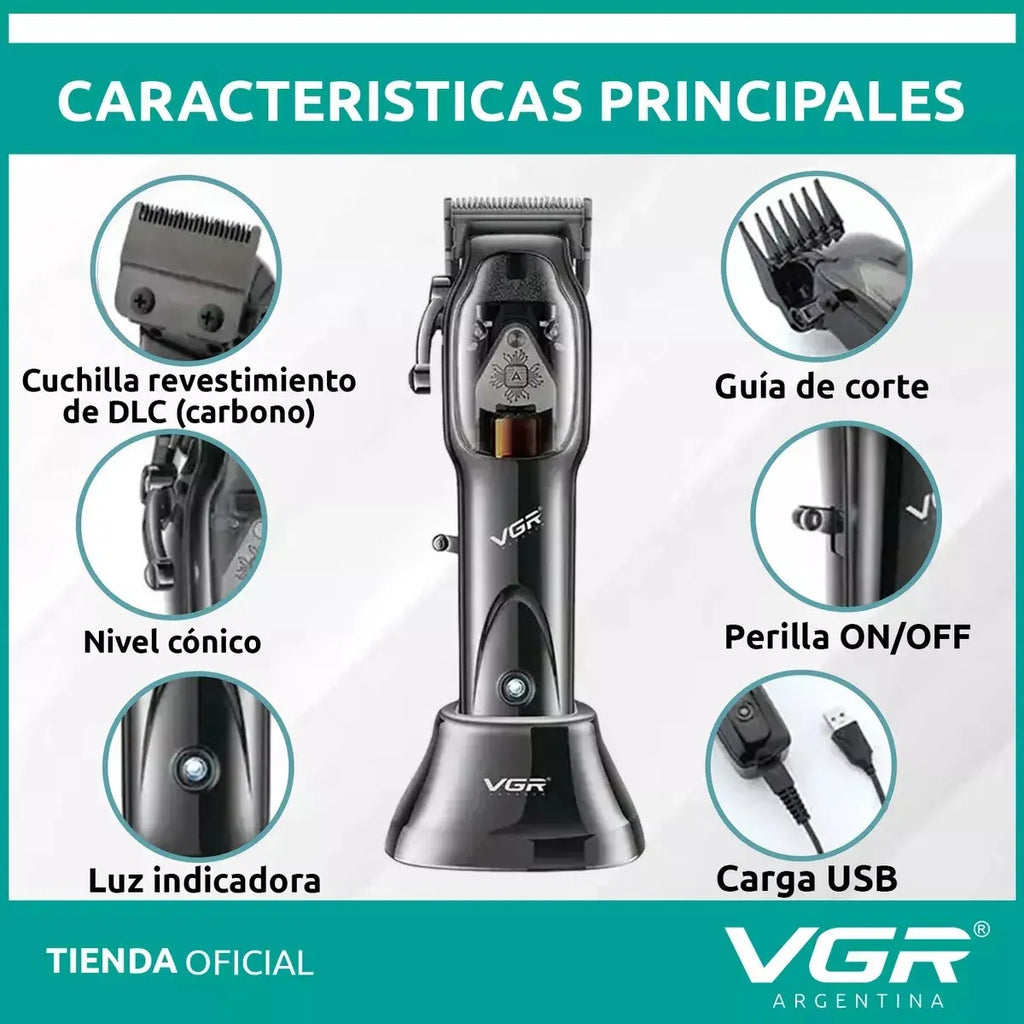 Máquina VGR V-653 Cortadora de Pelo Profesional Recargable 9000 RPM