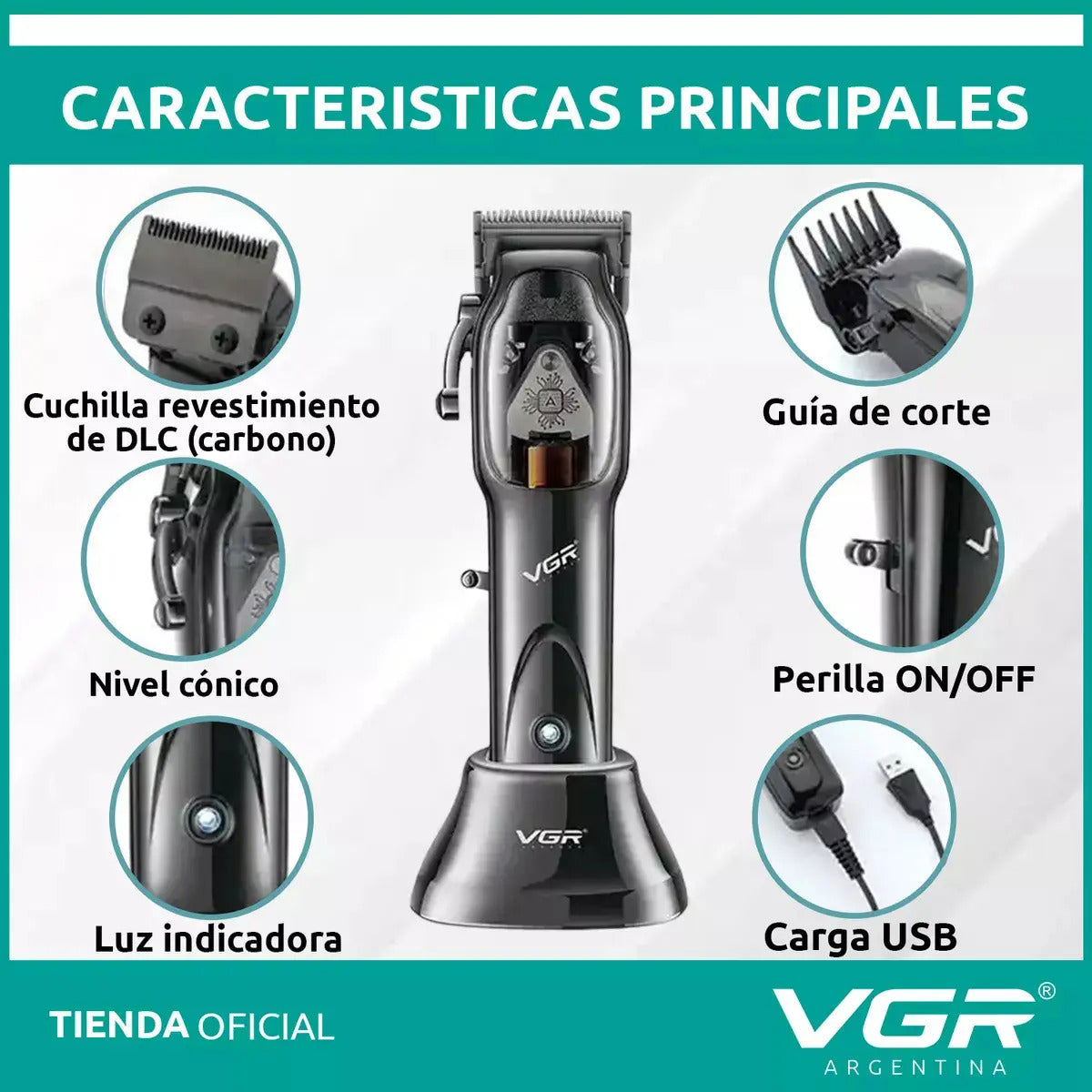 Máquina VGR V-653 Cortadora de Pelo Profesional Recargable 9000 RPM