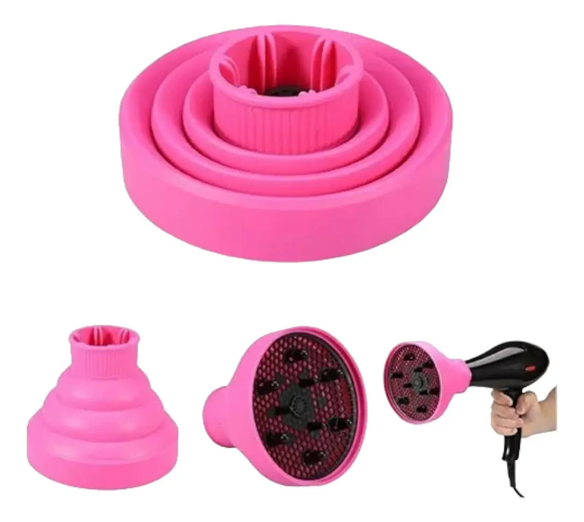 Difusor de Silicona Plegable Universal para Secador - Negro/Fucsia
