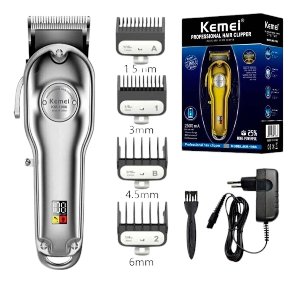 Combo Profesional Kemei 3 en 1: Clipper KM-1986 + Trimmer KM-1971 + Shaver KM-2026