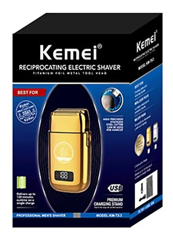 Afeitadora Eléctrica Profesional Kemei Gold - Shaver Inalámbrica de Alta Precisión