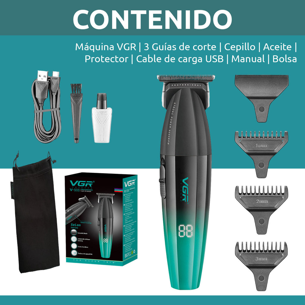 Máquina VGR V-906 Patillera Profesional Inalámbrica 9000 RPM Trimmer