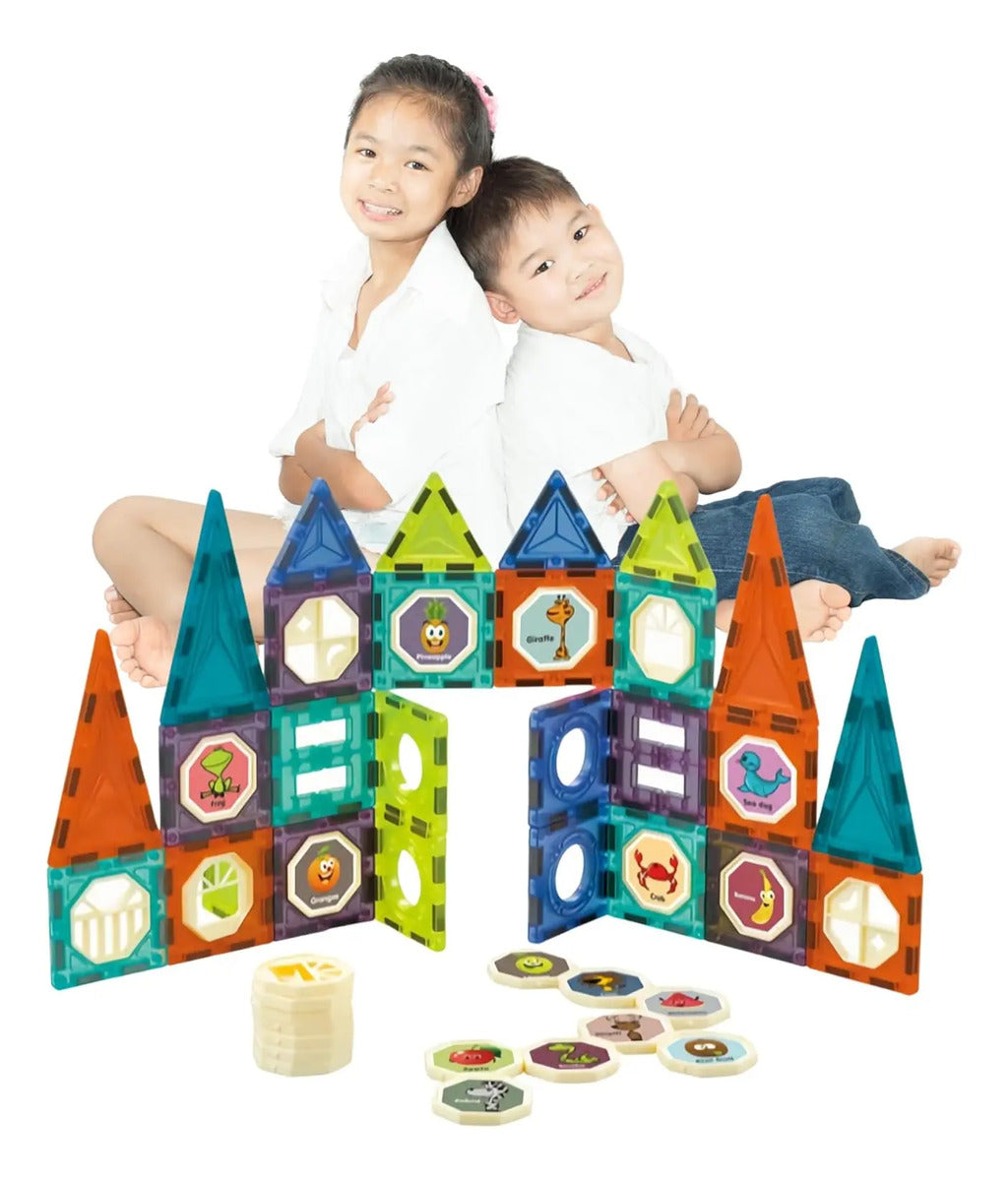 Magnetic Tiles Juego Magnético 52 Piezas – Bloques de Construcción Didácticos