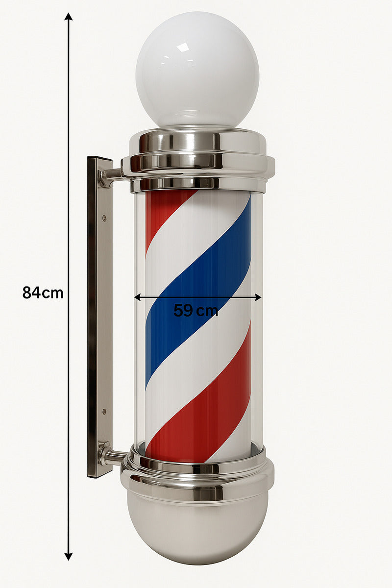 Poste de Barbería Profesional 88cm - Luz LED Giratoria Tricolor Clásica