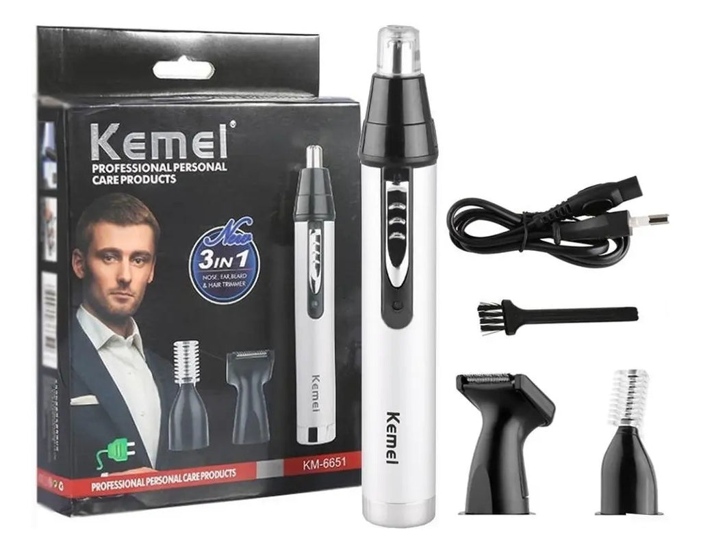 Trimmer Recargable Kemei 3 en 1 KM-6651: Cortadora de Nariz, Cejas y Patillas