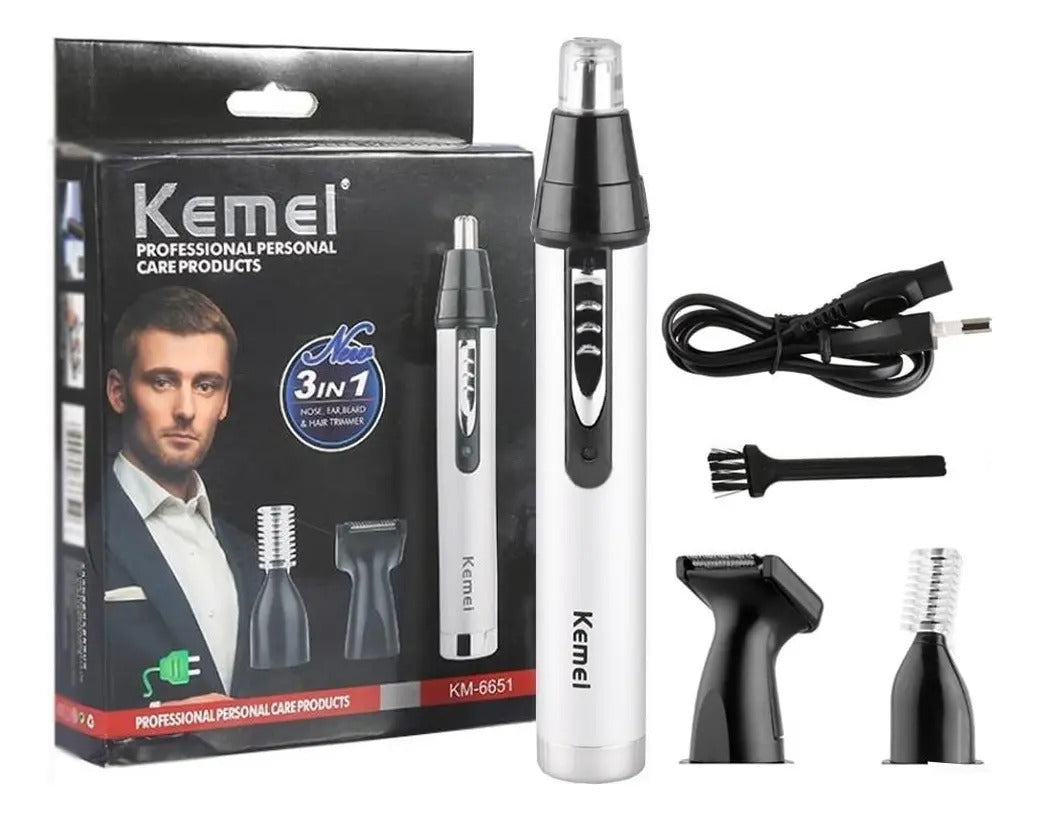 Trimmer Recargable Kemei 3 en 1 KM-6651: Cortadora de Nariz, Cejas y Patillas