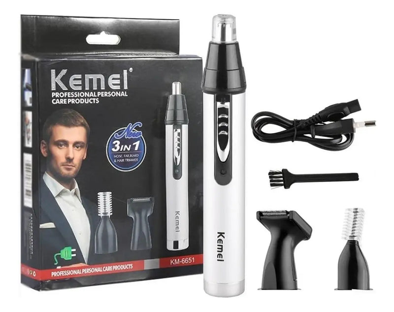 Trimmer Recargable Kemei 3 en 1 KM-6651: Cortadora de Nariz, Cejas y Patillas