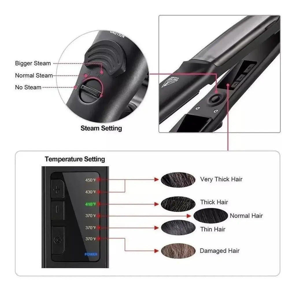 Plancha de Cabello Profesional a Vapor Air Salon - Cerámica 450°F Anti-Frizz