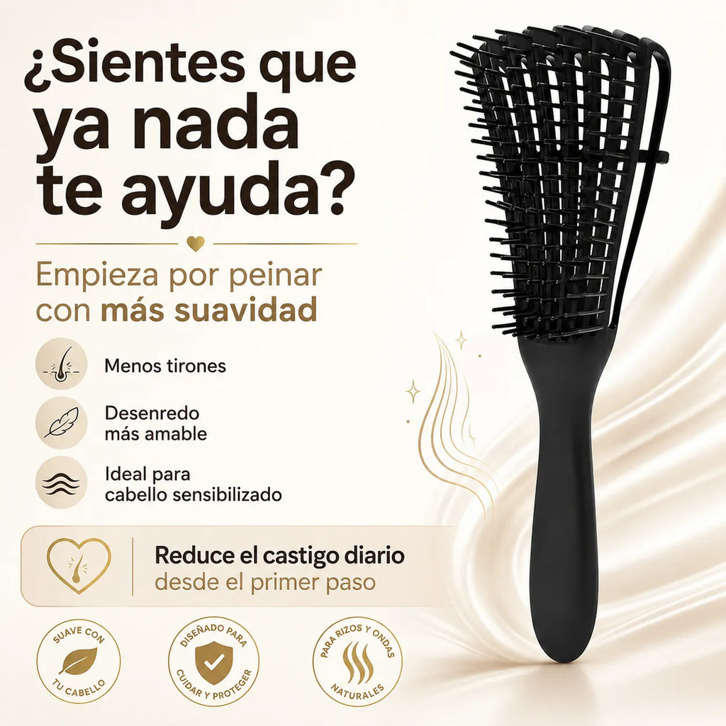 Cepillo  Cabello Rizado Desenreda Fácil Cerdas Negro