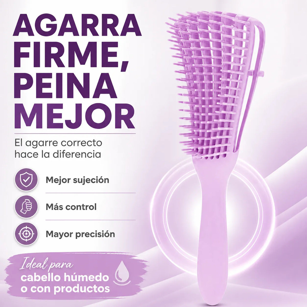 Cepillo Cabello Rizado Desenreda Fácil Cerdas Fucsia