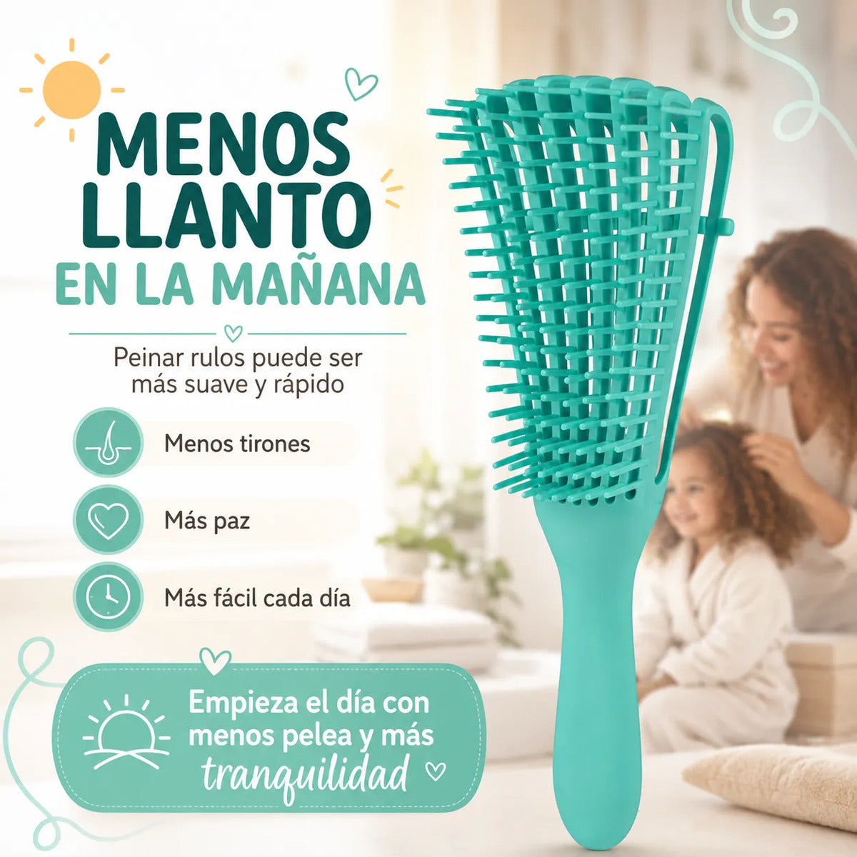 Cepillo  Cabello Rizado Desenreda Fácil Cerdas Verde