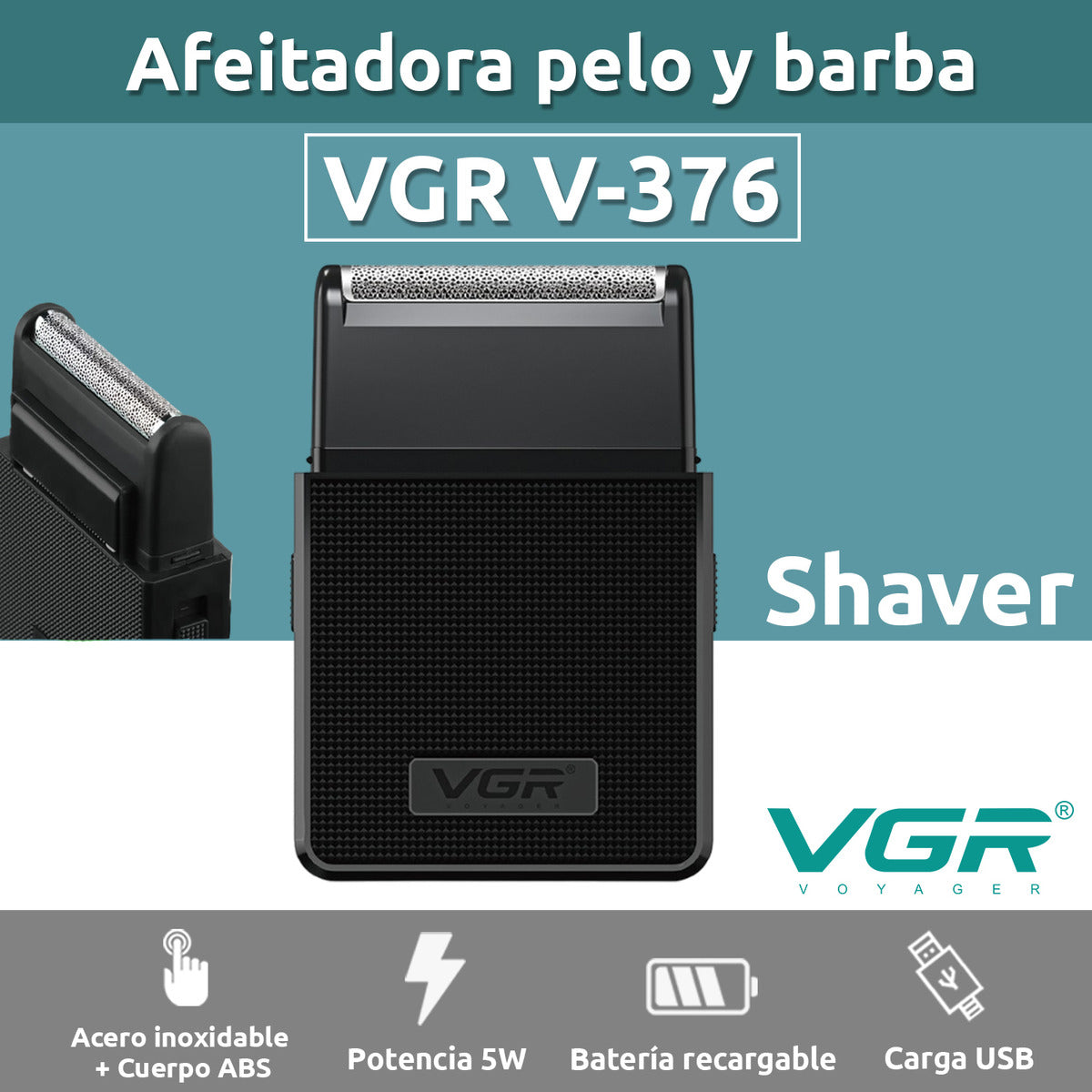 Máquina Rasuradora Inalámbrica VGR V-376 Profesional Recargable Negra