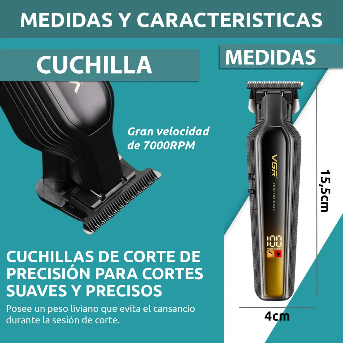 Máquina VGR V-930 Cortadora de Pelo Profesional Inalámbrica 360 Min