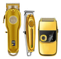 Pack Gold Profesional Kemei: Set 3 Máquinas Clipper 1986 + Trimmer 1949 + Shaver 2028