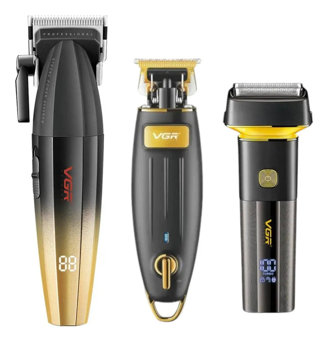 Combo VGR Profesional Clipper 003 + Trimmer 192 + Shaver 355 Barbería Completo