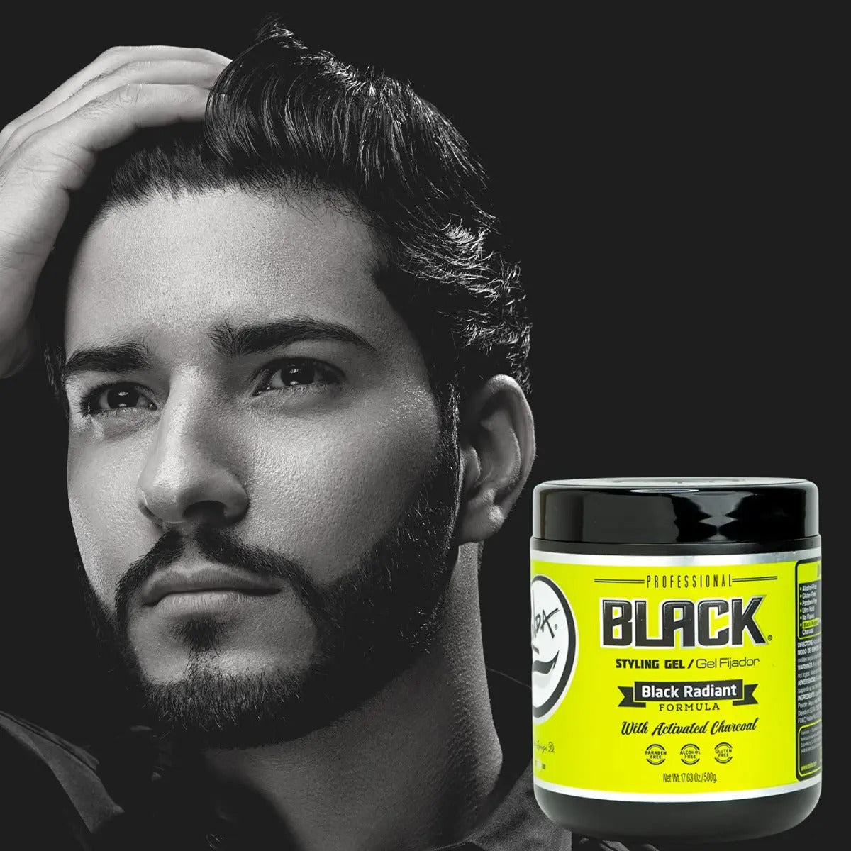 Gel Fijador Cubre Canas Rolda Black 500g - Fijación Mega Fuerte Nivel 14